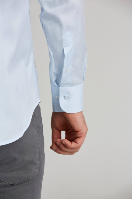 Regular Fit Açık Mavi Çizgili Klasik Erkek Gömlek - 3