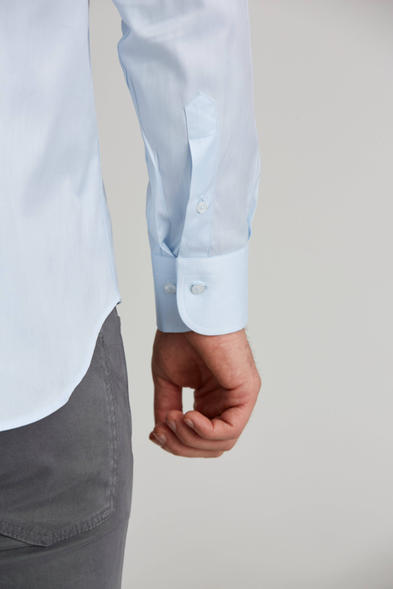 Regular Fit Açık Mavi Çizgili Klasik Erkek Gömlek - 3