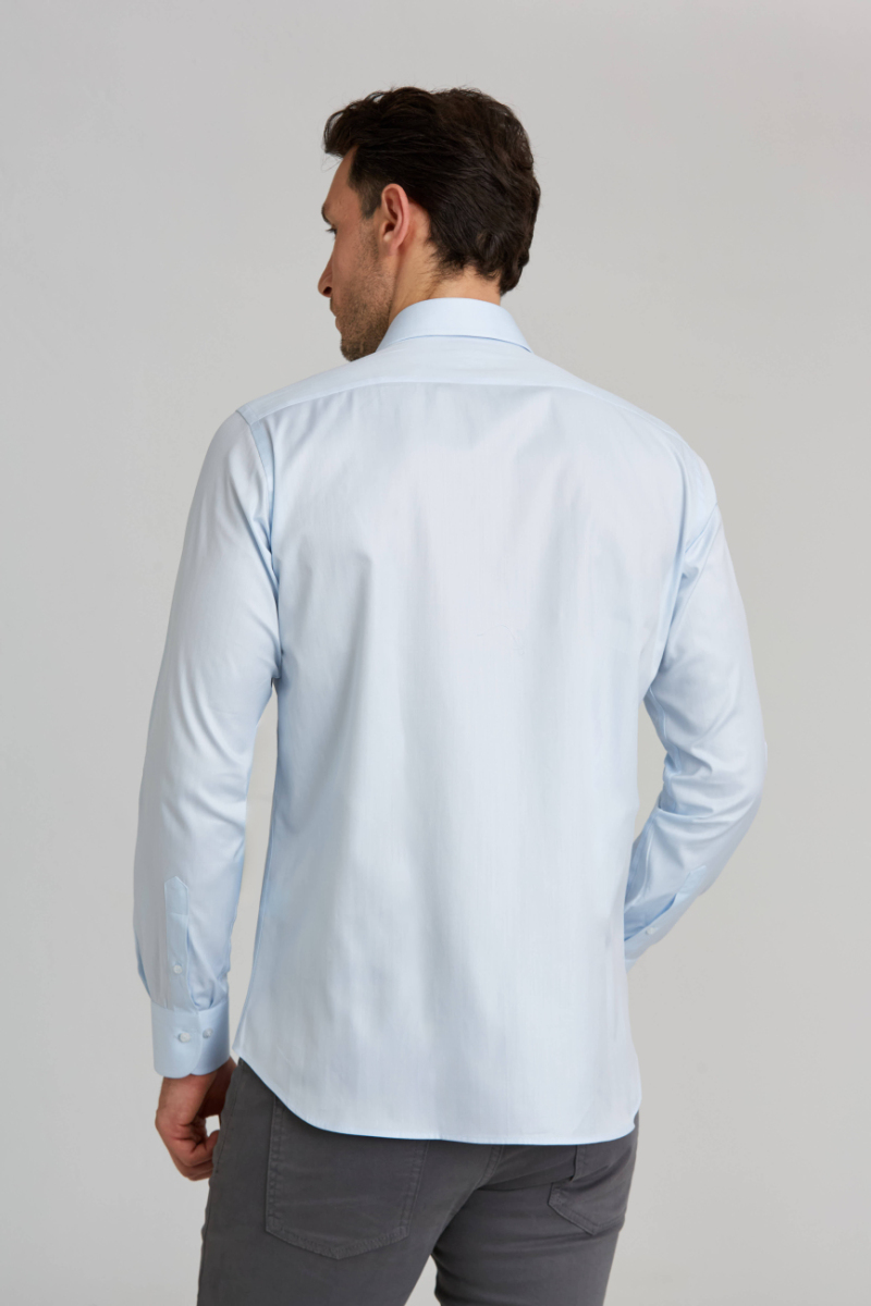 Regular Fit Açık Mavi Çizgili Klasik Erkek Gömlek (1)