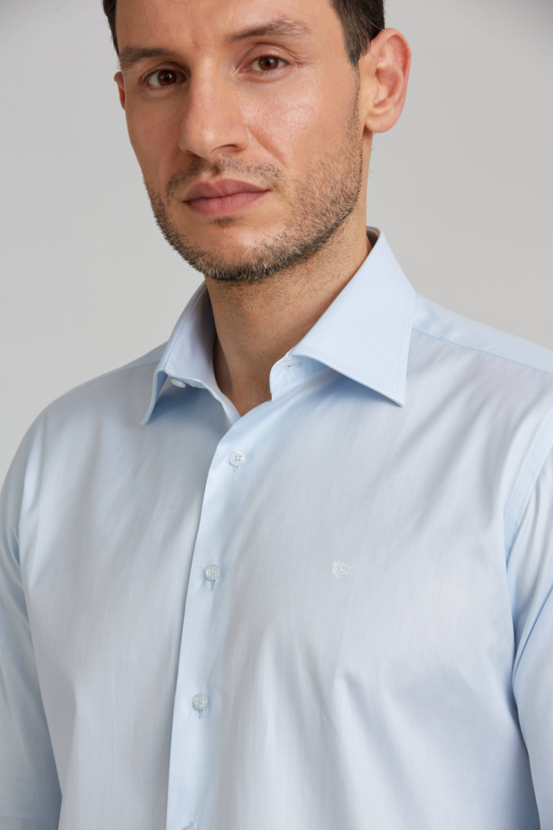 Regular Fit Açık Mavi Çizgili Klasik Erkek Gömlek - 4