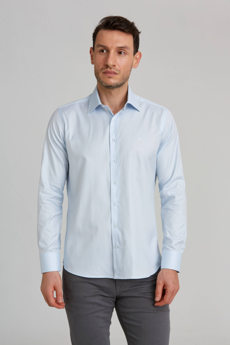 Regular Fit Açık Mavi Çizgili Klasik Erkek Gömlek