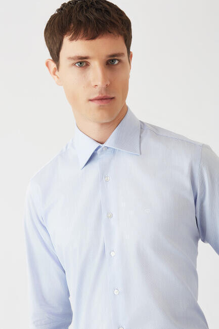 Regular Fit Açık Mavi Klasik B Yaka Erkek Gömlek - 3