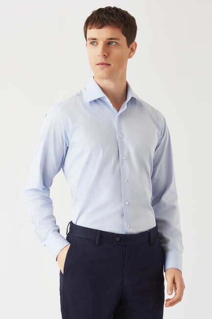 Regular Fit Açık Mavi Klasik B Yaka Erkek Gömlek - 4