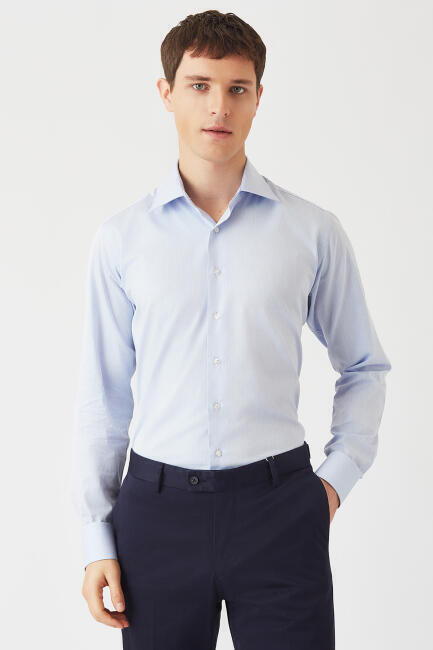 Regular Fit Açık Mavi Klasik B Yaka Erkek Gömlek - 5