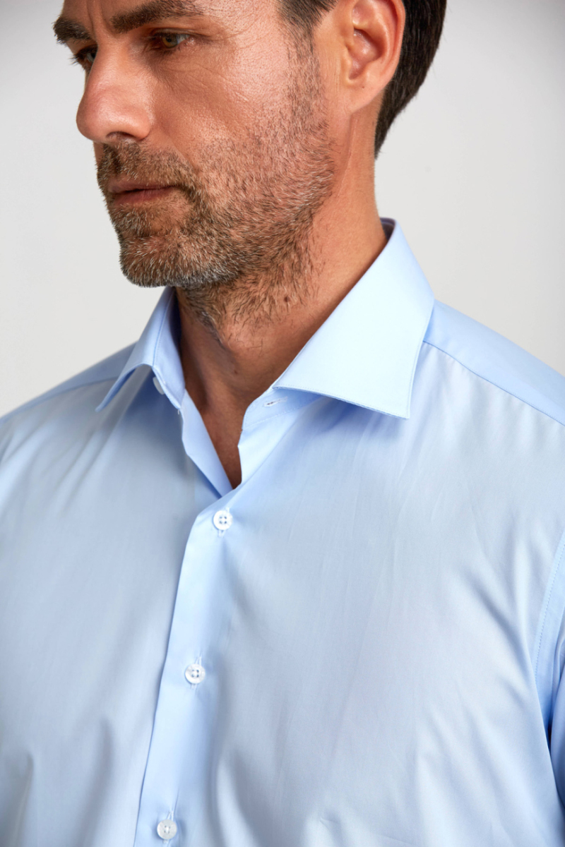 Regular Fit Açık Mavi Klasik Pamuk Erkek Gömlek - 4