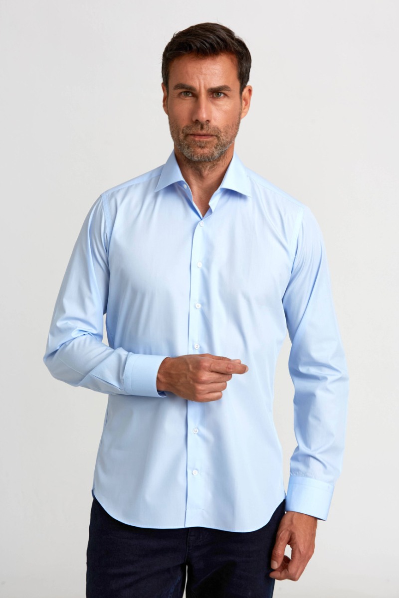 Regular Fit Açık Mavi Klasik Pamuk Erkek Gömlek - 5