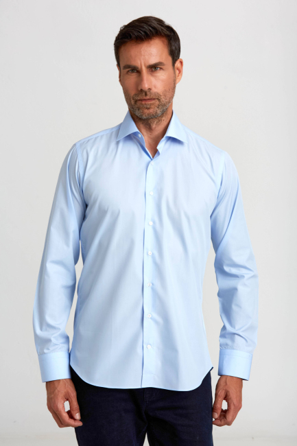 Regular Fit Açık Mavi Klasik Pamuk Erkek Gömlek 