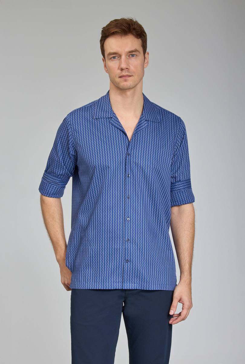 Regular Fit Apaj Yaka Lacivert Basic Spor Erkek Gömlek