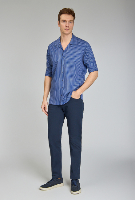 Regular Fit Apaj Yaka Lacivert Basic Spor Erkek Gömlek - 2