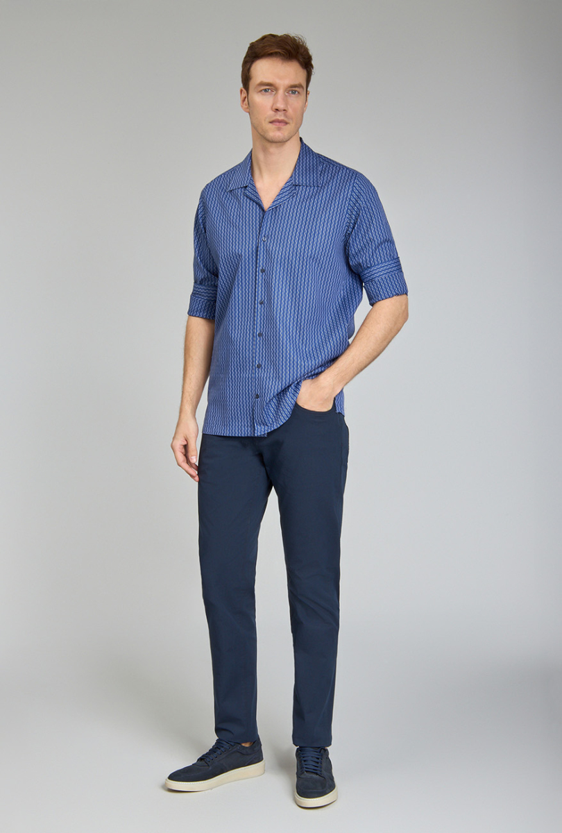 Regular Fit Apaj Yaka Lacivert Basic Spor Erkek Gömlek (1)