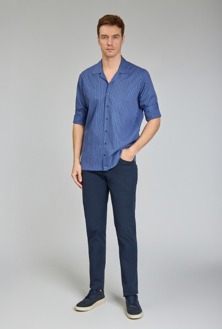 Regular Fit Apaj Yaka Lacivert Basic Spor Erkek Gömlek - 4