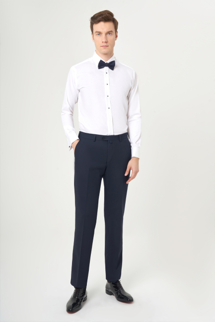 Regular Fit Ata Yaka Sim Çizgili Beyaz Erkek Gömlek - 4