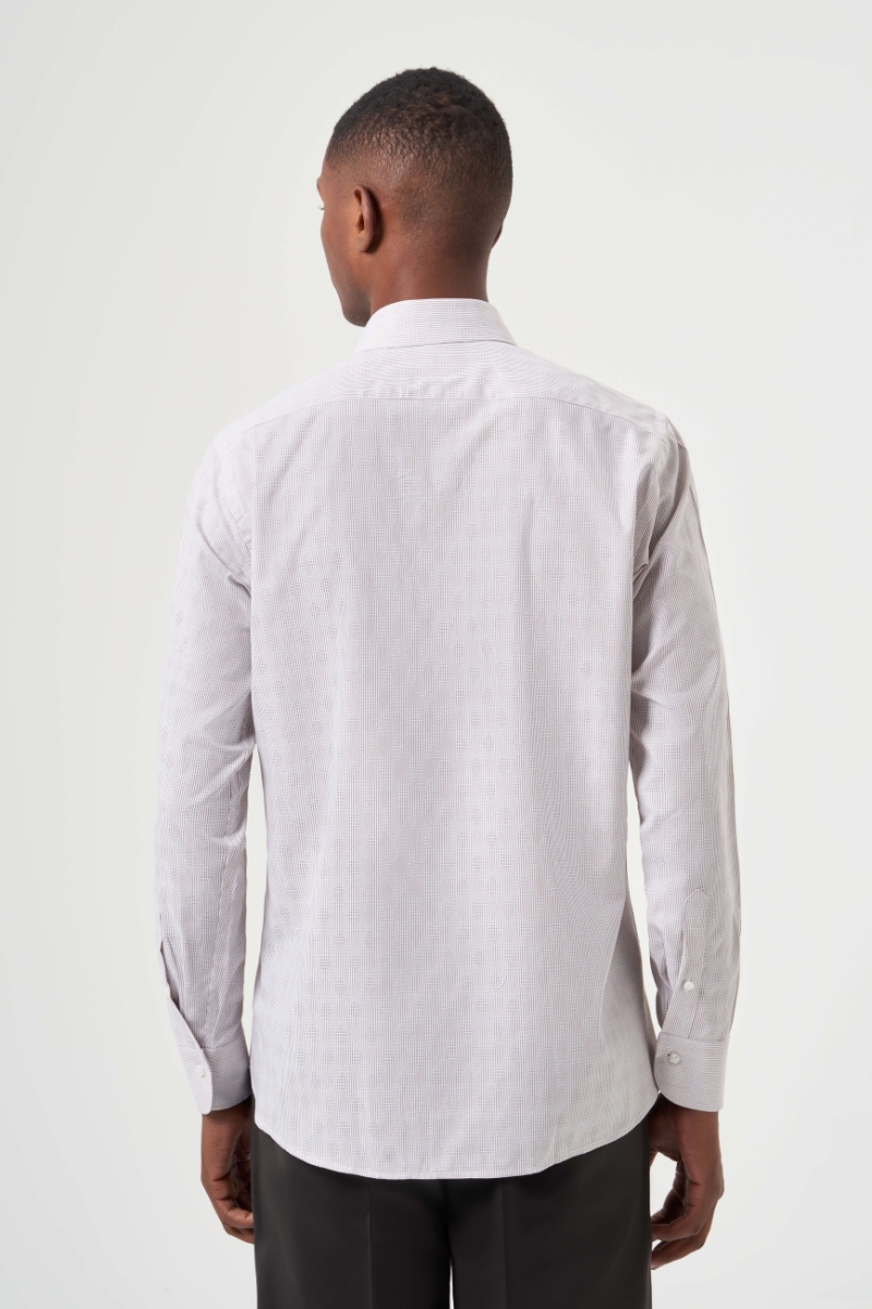 Regular Fit Bej Çizgili İtalyan Yaka Klasik Erkek Gömlek (1)