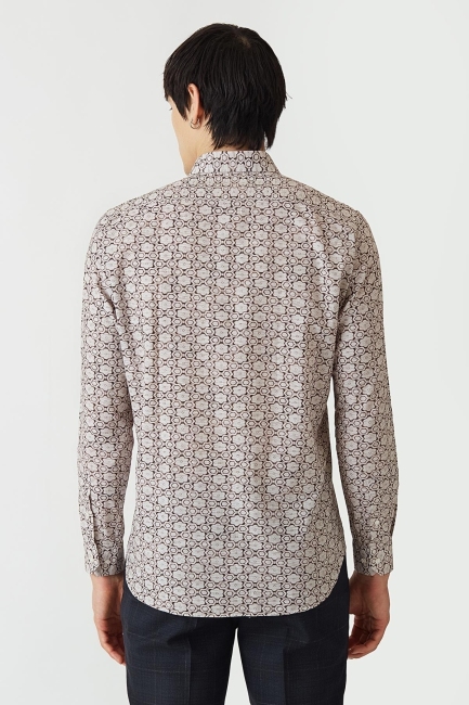 Regular Fit Bej Desenli Modern Spor Erkek Gömlek - 2