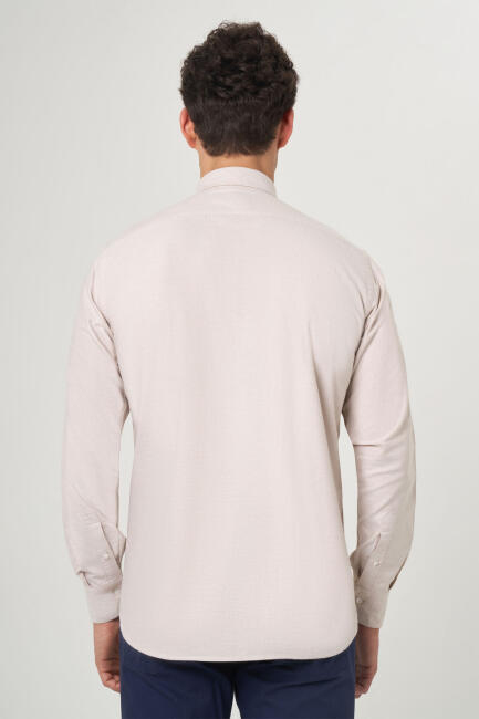 Regular Fit Bej Oxford Spor Erkek Gömlek (1)
