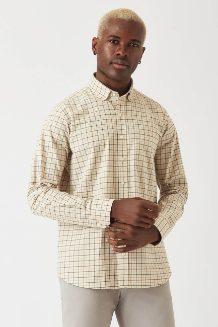 Regular Fit Bej Paşa Yaka Spor Erkek Gömlek - 1