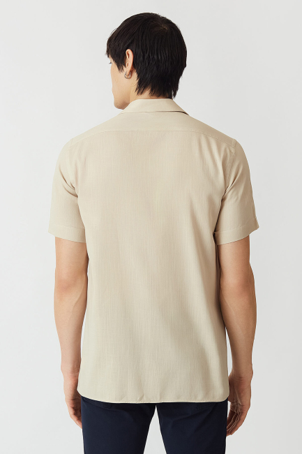 Regular Fit Bej Renk Kısa Kollu Yazlık Erkek Gömlek (1)