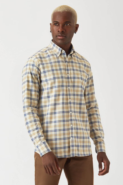 Regular Fit Bej Spor Erkek Gömlek 