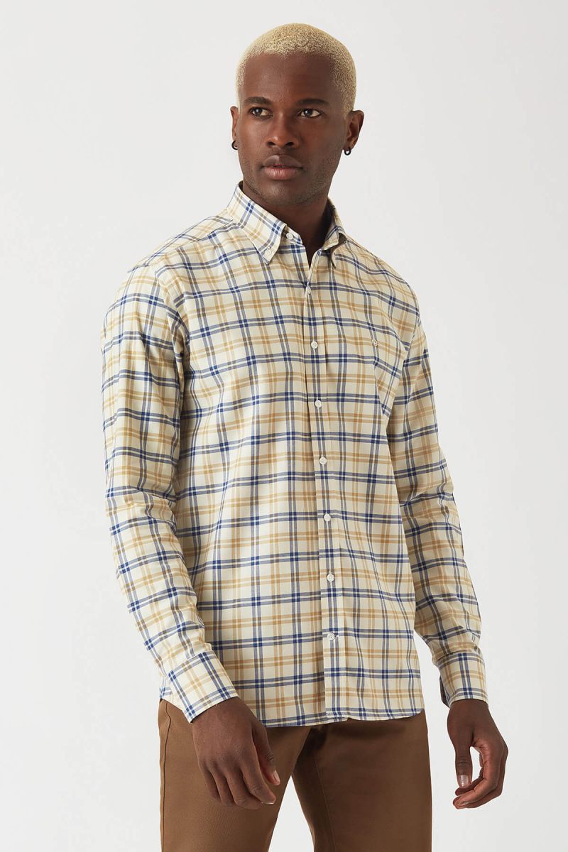 Regular Fit Bej Spor Erkek Gömlek