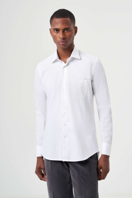 Regular Fit Beyaz Basic Klasik Erkek Gömlek 