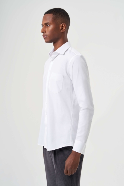 Regular Fit Beyaz Basic Klasik Erkek Gömlek - 6