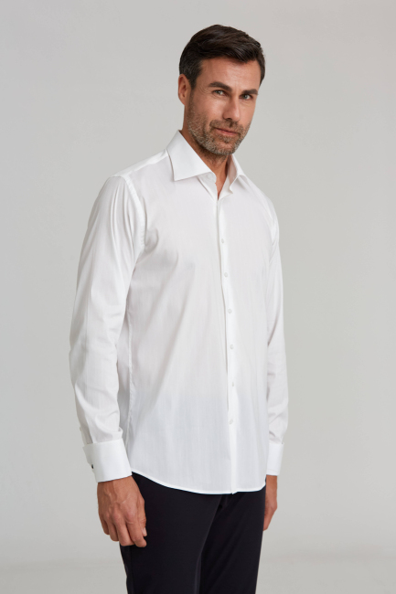 Regular Fit Beyaz Cepli Klasik Erkek Gömlek - 5