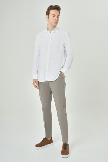 Regular Fit Beyaz Gabardin Spor Yaka Erkek Gömlek - 4