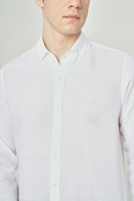 Regular Fit Beyaz Gabardin Spor Yaka Erkek Gömlek - 3