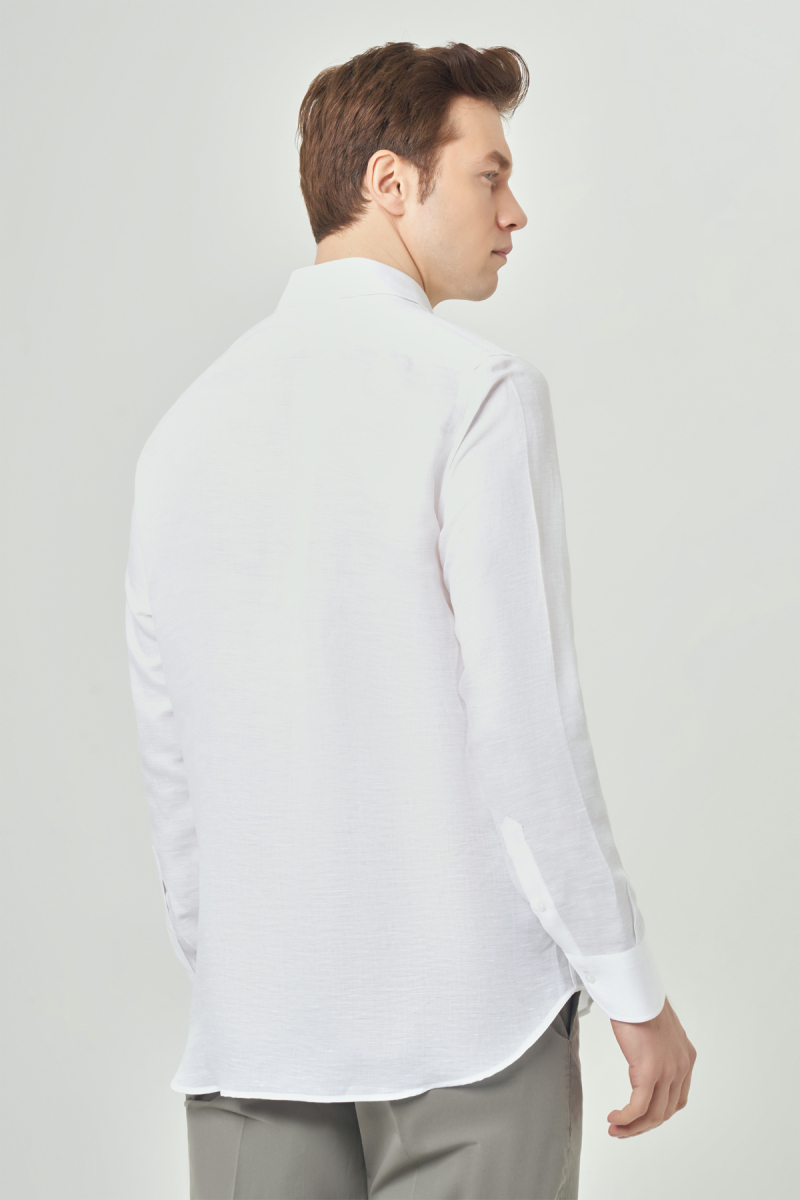 Regular Fit Beyaz Gabardin Spor Yaka Erkek Gömlek (1)