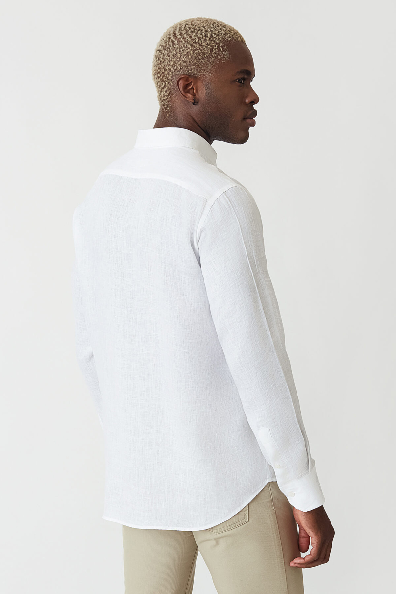 Regular Fit Beyaz Keten Erkek Gömlek (1)