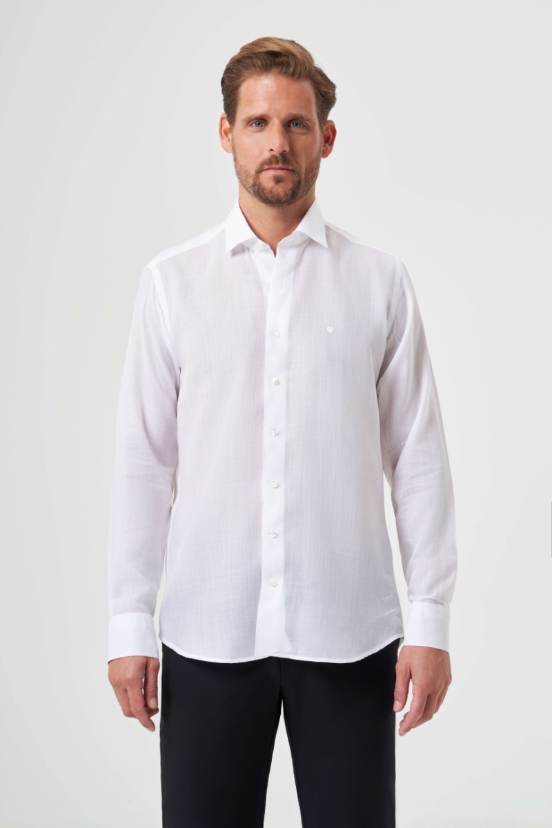 Regular Fit Beyaz Klasik Düz Erkek Gömlek
