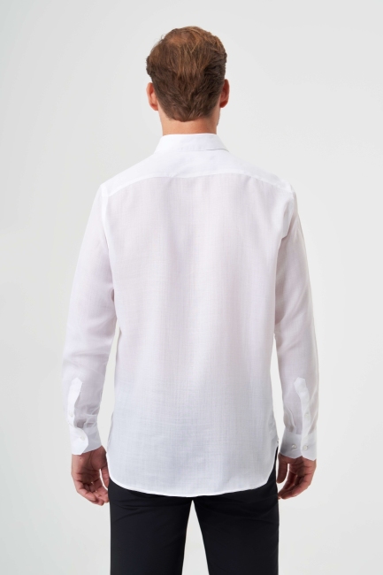 Regular Fit Beyaz Klasik Düz Erkek Gömlek - 2