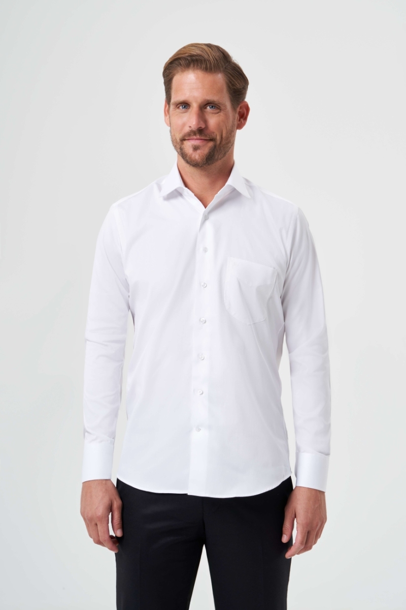 Regular Fit Beyaz Saten Basic Erkek Gömlek