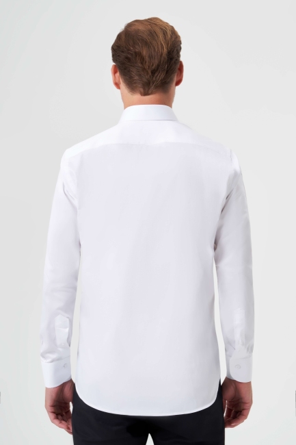Regular Fit Beyaz Saten Basic Erkek Gömlek - 2