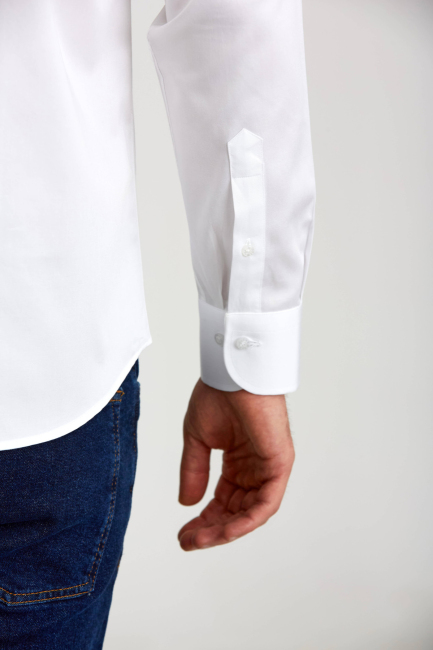 Regular Fit Beyaz Saten Klasik Erkek Gömlek - 3