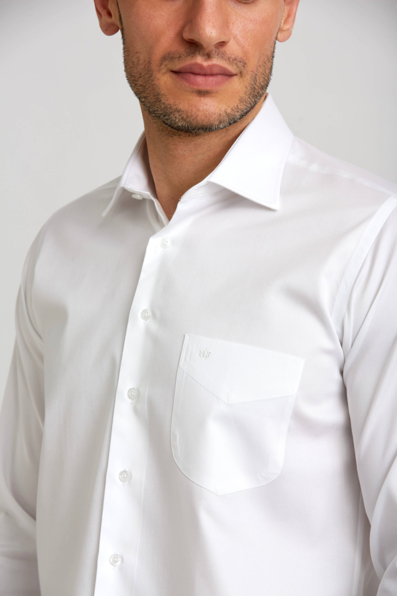 Regular Fit Beyaz Saten Klasik Erkek Gömlek - 4
