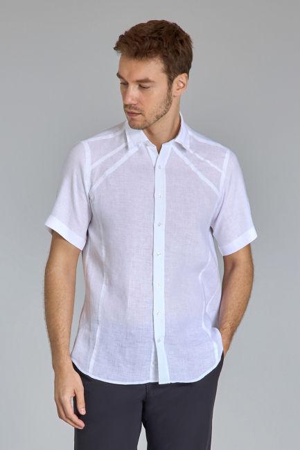 Regular Fit Birit Yaka Beyaz Keten Erkek Gömlek - 6