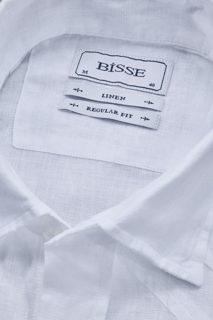 Regular Fit Birit Yaka Beyaz Keten Erkek Gömlek - 3