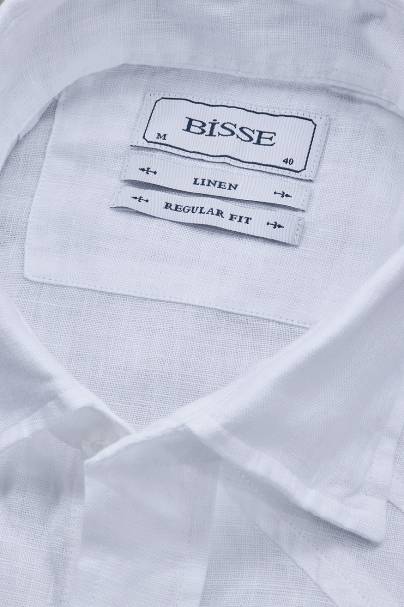 Regular Fit Birit Yaka Beyaz Keten Erkek Gömlek - 3