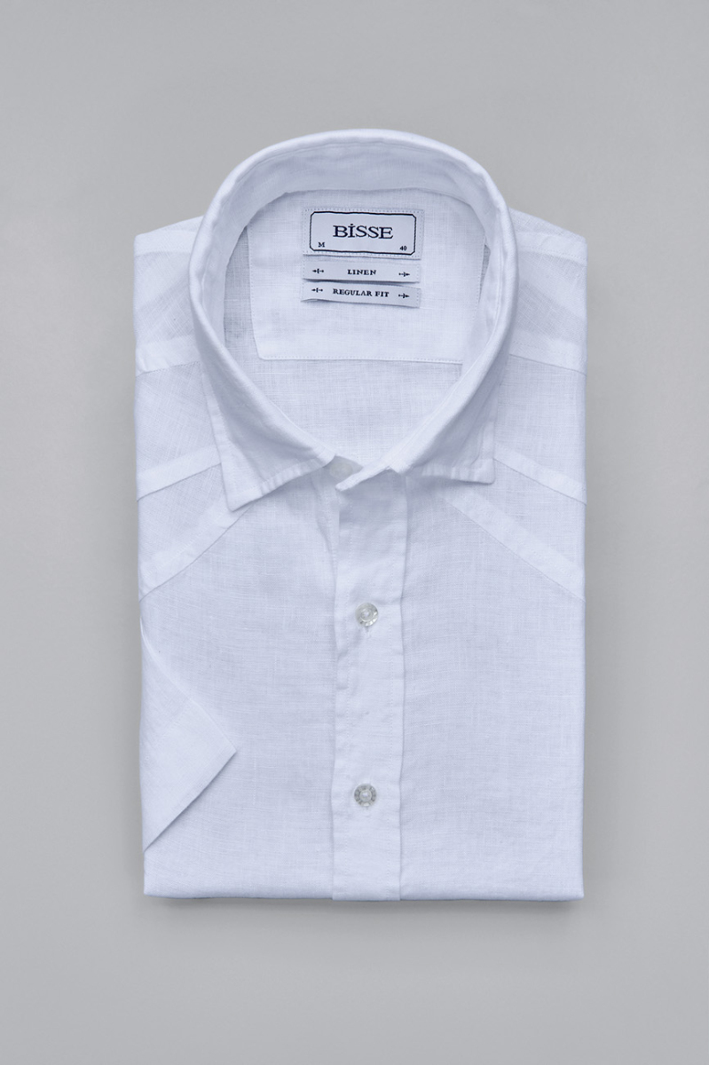 Regular Fit Birit Yaka Beyaz Keten Erkek Gömlek - 4