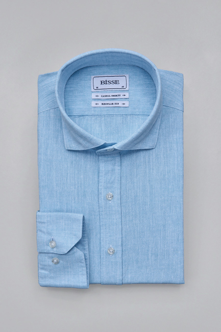 Regular Fit Birit Yaka Turkuaz Pamuk Keten Erkek Gömlek - 3
