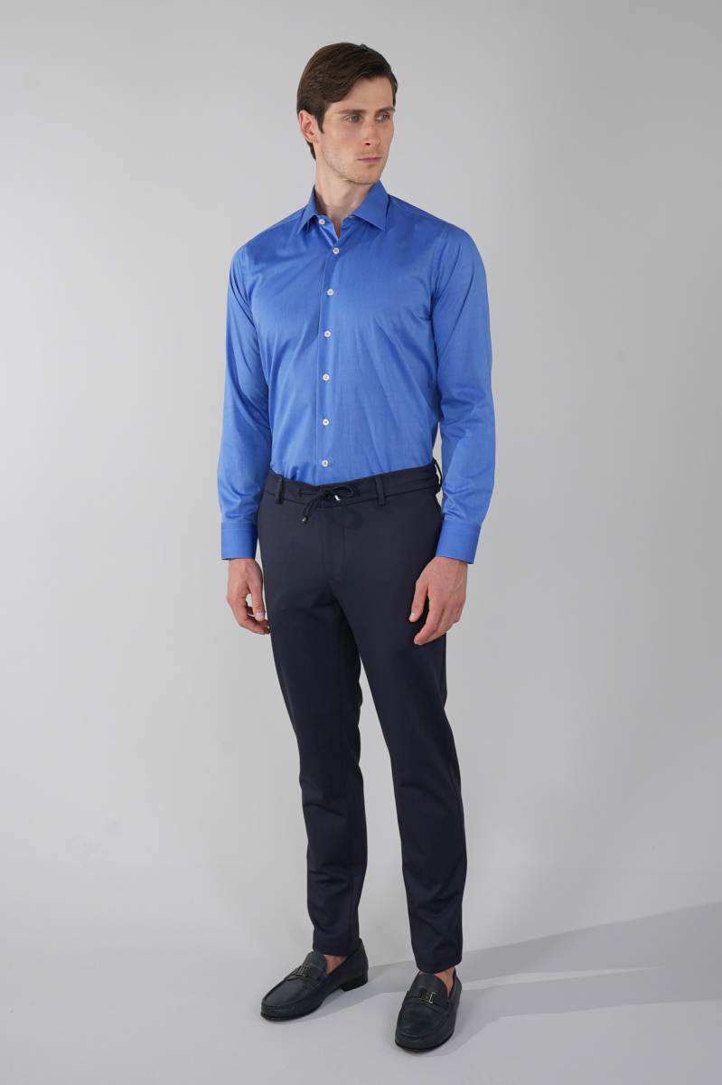 Regular Fit Cepsiz Pamuk Mavi Erkek Gömlek - 5