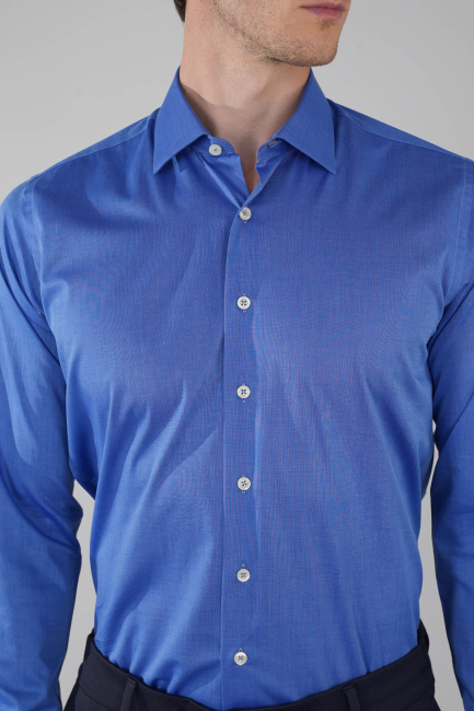 Regular Fit Cepsiz Pamuk Mavi Erkek Gömlek - 4