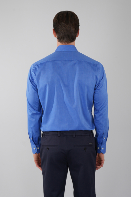 Regular Fit Cepsiz Pamuk Mavi Erkek Gömlek - 2