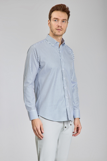 Regular Fit Cepsiz Gri Pamuk Erkek Gömlek - 1