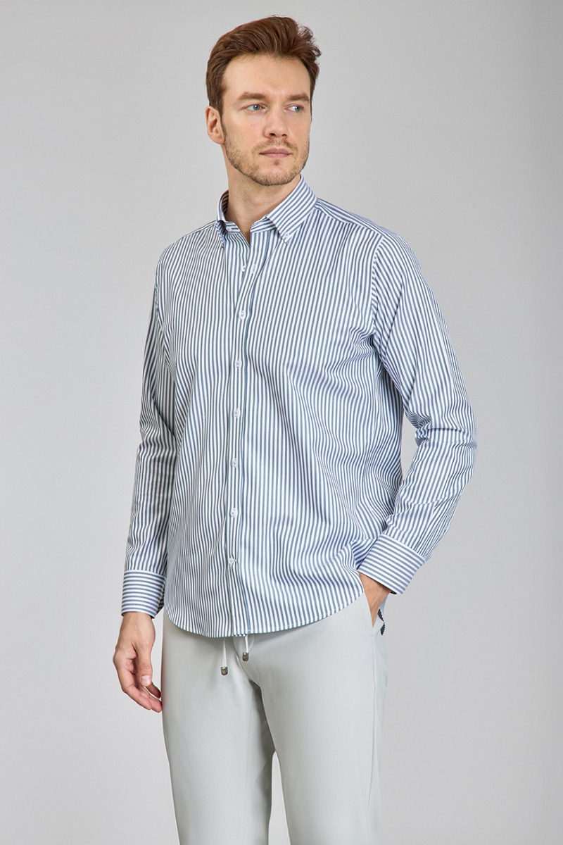 Regular Fit Cepsiz Gri Pamuk Erkek Gömlek - 4