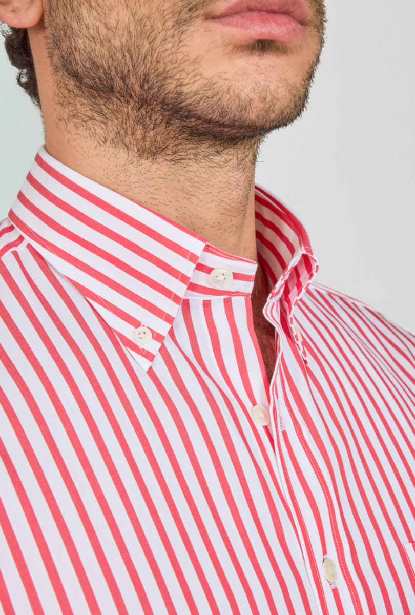 Regular Fit Cepsiz Kırmızı Pamuk Erkek Gömlek - 4