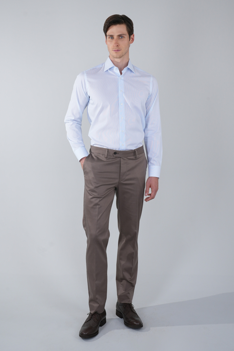 Regular Fit Cepsiz Pamuk Açık Mavi Erkek Gömlek - 5