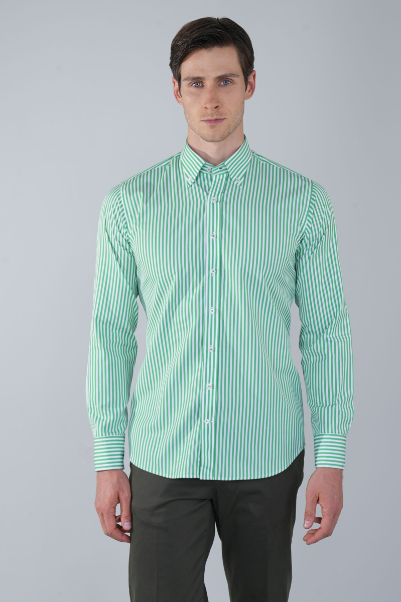 Regular Fit Cepsiz Yeşil Pamuk Erkek Gömlek