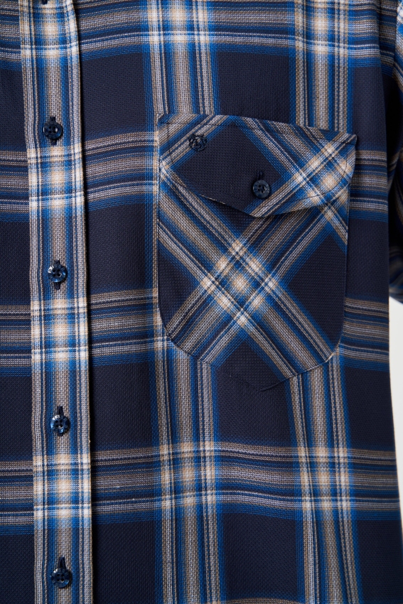 Regular Fit Çift Cepli Ekoseli Lacivert Spor Erkek Gömlek - 3